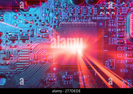 Ultra high speed data digital microprocessor computer nano chip on circuit board technology image concept Stock Photo