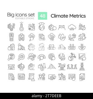Customizable black big line icons set for climate metrics Stock Vector