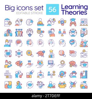 Customizable multicolor big icons set for learning theories Stock Vector