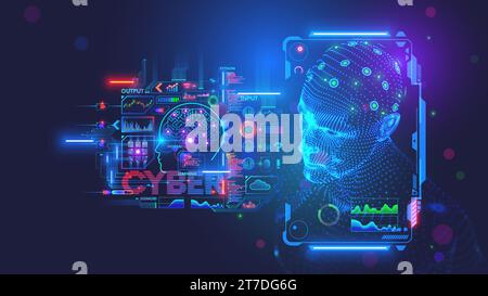 Chipping of patient human brain, Connecting the human brain to an electronic chip. Restoration of neural connections of paralyzed people. Microsurgery Stock Vector