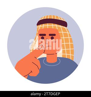 Keffiyeh arab man touching chin 2D vector avatar illustration Stock Vector