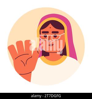 Mid adult hindu woman saying hi hello black and white 2D vector avatar ...