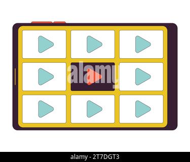 Tablet computer with streaming platform 2D linear cartoon object Stock Vector