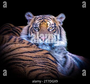 A tiger cub looks bemused CHESTER ZOO, ENGLAND STUNNING IMAGES of big cats have been captured this weekend on 11th and 12th November at Chester Zoo in Stock Photo