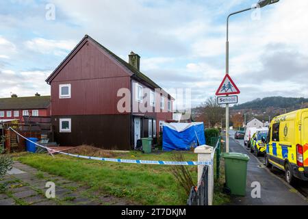 15 November 2023. St Ninian Drive, Inverness. This is the dwelling and crime scene of the Murder at 3 St Ninian Drive, Inverness. Forensic Police are at the scene. Credit: JASPERIMAGE/Alamy Live News Stock Photo