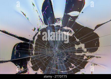 damaged LCD screen with cracks, full-frame background and texture Stock Photo