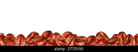 Seamless border of coffee beans. Aromatic varieties of Robusta and Arabica. Coffee day. Marker illustration in watercolor style.Organic illustration f Stock Photo