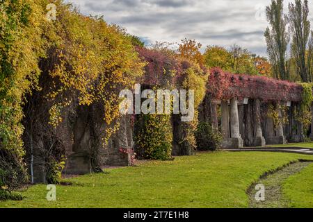 Centennial Hall pergola autumn colorful creepers Rich superb multicolor autumn fall in Szczytnicki Park Wroclaw Lower Silesia Poland Stock Photo