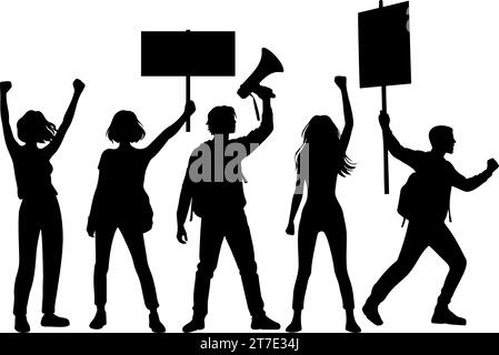 Group of Protesters or activist silhouette. Vector illustration Stock Vector