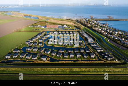 KAMPERLAND - Drone photo of the Roompot Beach Resort holiday park. Roompot Vakantieparken wants to expand the park on the Zeeland island of Noord-Beveland by 29 hectares of land. Opponents of the expansion plan have presented a petition to the mayor and aldermen. ANP JEFFREY GROENEWEG netherlands out - belgium out Stock Photo