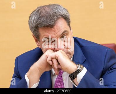 Munich, Germany. 15th Nov, 2023. Markus Söder, (CSU) Minister President of Bavaria, takes part in the plenary session of the Bavarian state parliament. The topics were the determination of committee assignments and the subsequent distribution of chairs between the parliamentary groups. Credit: Peter Kneffel/dpa/Alamy Live News Stock Photo