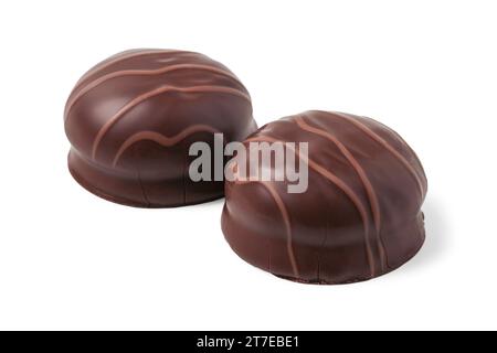 Marshmallows in chocolate glaze close-up isolated on white background Stock Photo