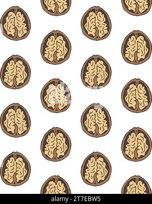 Vector seamless pattern of hand drawn doodle sketch colored Walnut nut isolated on white background Stock Vector