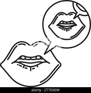 Repeated mouth with speech bubble vector line icon for International Mother Language Day on February 21 Stock Vector