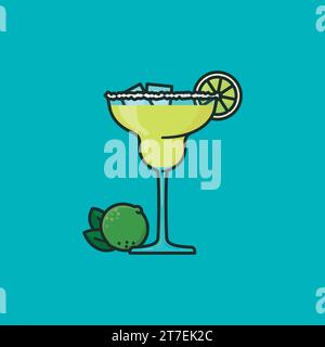 Margarita cocktail and lime fruit vector illustration for Maragarita Day on February 22 Stock Vector