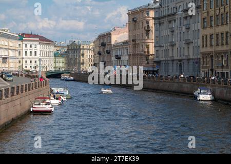 SAINT PETERSBURG, RUSSIA - JUNE 27, 2023: Warm June day on the Moika River Stock Photo