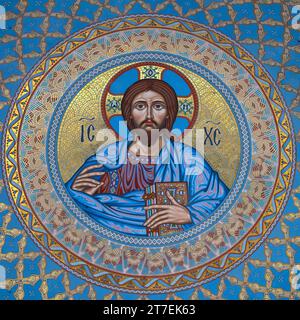 KRONSTADT, RUSSIA - SEPTEMBER 16, 2023: Image of Jesus Christ on the inside of the dome of the St. Nicholas Naval Cathedral Stock Photo