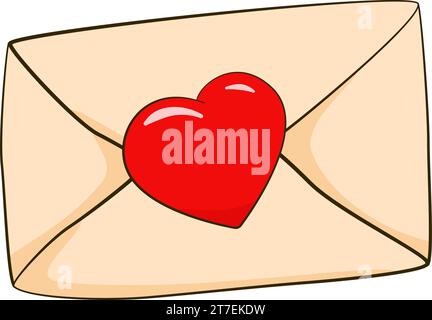 Envelope sealed with heart. Valentine's Day. Cartoon Stock Vector