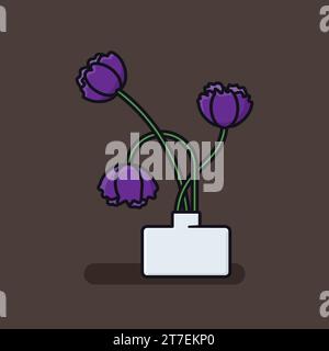 purple tulips in white vase vector illustration for National Floral Design Day on February 28 Stock Vector