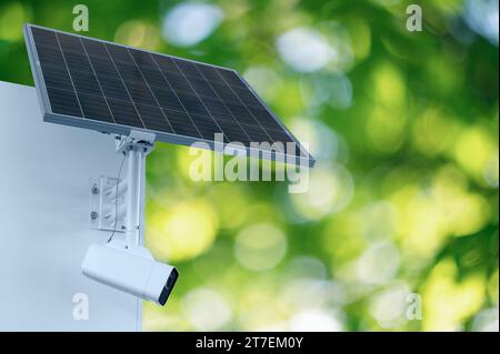 Autonomous surveillance camera with solar panel. Perimeter security Stock Photo