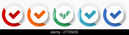 Accept vector icon set, flat design colorful round icons in 5 color options for webdesign and mobile applications Stock Vector