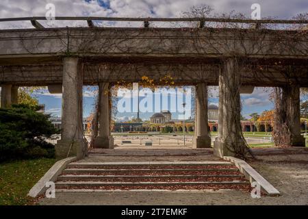 Centennial Hall pergola autumn colorful creepers Rich superb multicolor autumn fall in Szczytnicki Park Wroclaw Lower Silesia Poland Stock Photo