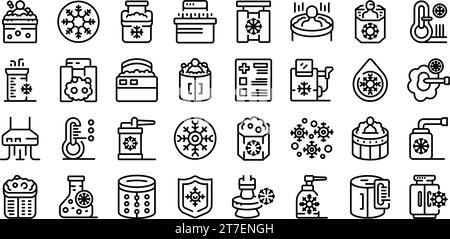 Cryotherapy icons set outline vector. Cold health. Person pain cure Stock Vector