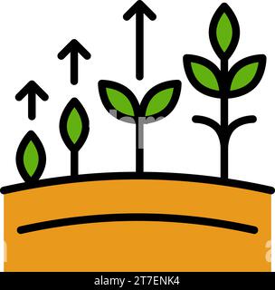 Growing tree seed with green leaves. Young sprouts rising from good fertilized soil. Growth stages. Flat style color flat vector illustration isolated Stock Vector