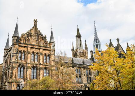 University of Glasgow Bell Tower and Chapel Spire in autumn, Scotland, UK, Europe Stock Photo