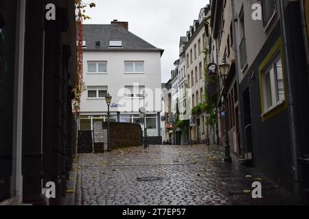 wet old town street in Koblenz Stock Photo