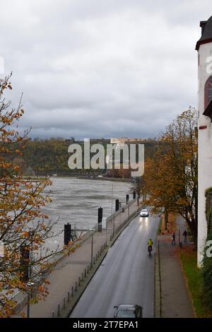 light Mosel flodd in Koblenz Stock Photo