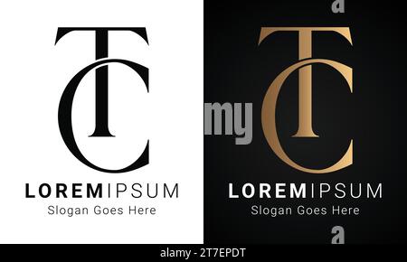 Luxury Initial TC or CT Monogram Text Letter Logo Design Stock Vector