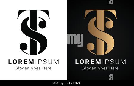 Luxury Initial ST or TS Monogram Text Letter Logo Design Stock Vector