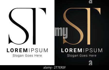 Luxury Initial ST or TS Monogram Text Letter Logo Design Stock Vector