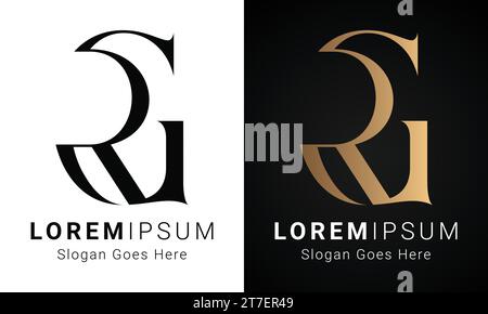 Luxury Initial GR or RG Monogram Text Letter Logo Design Stock Vector
