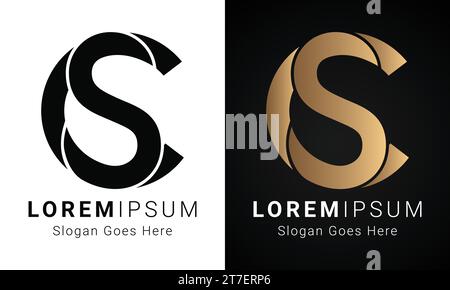 Luxury Initial SC or CS Monogram Text Letter Logo Design Stock Vector
