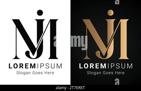 Luxury Initial MJ or JM Monogram Text Letter Logo Design Stock Vector