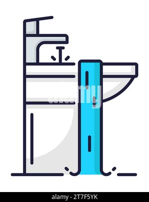 Color plumbing service icon, sink faucet repair from leakage in bathroom or toilet, vector outline sign. Plumber service icon for home water pipe plumbing, house bath sink fix and sewerage maintenance Stock Vector