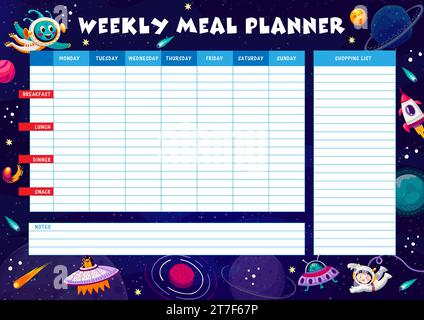 Space timetable with galaxy stars and planets. Vector schedule template ...