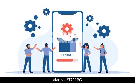 Latest technology updates and maintenance devices and software. Upgrade system and install new applications for digital experience. Load latest versio Stock Vector