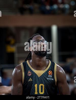 Monaco, Monaco. 14th Nov, 2023. Monaco player, John Brown #10 is seen in action during the Turkish Airlines Euroleague Basketball Round 8 between AS Monaco and Efes Anadolu Istanbul at Salle Gaston Medecin. Final score; Efes Anadolu Istanbul 89 : 82 AS Monaco. (Photo by Laurent Coust/SOPA Images/Sipa USA) Credit: Sipa US/Alamy Live News Stock Photo