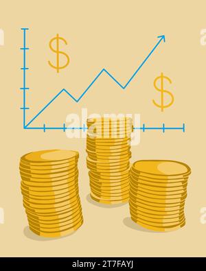 Vector isolated illustration of financial success. Financial Report. Earnings growth chart. Increase in sales. Stock Vector