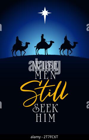 Wise men still seek him, celebrate Christmas insta template. Concept social banner for Epiphany day service with Nativity scene. Vector illustration Stock Vector