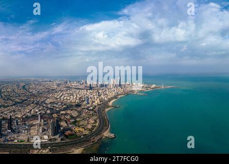 A Coastal view from the Top of the coast area of Kuwait under the blue sky Stock Photo