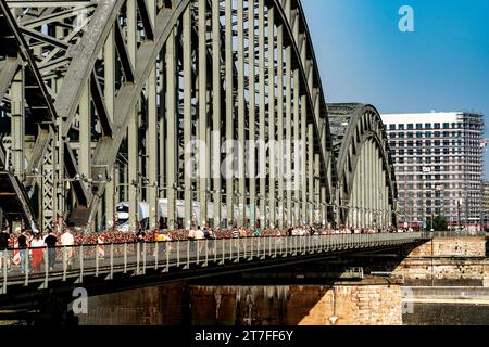 The Hohenzollern Bridge is a bridge crossing the river Rhine in the German city of Cologne. It is the most heavily used railway bridge in Germany Stock Photo