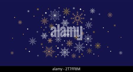 Collection of snowflakes, stars, Christmas decorations, hand drawn illustrations. 2024 celebration Stock Vector