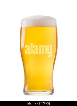 A glass of light beer with beautiful foam isolated on a white background, beer in a glass mug. Stock Photo
