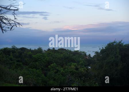 Brazil, Bahia September 7, 2023: beach seen from above viewpoint sunset sea ocean seen from afar beat Stock Photo