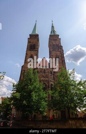 Nuremberg, Germany - July 19, 2023: View of St. Sebaldus Church in historical center of Nurnberg, Franconia, Bavaria  Stock Photo