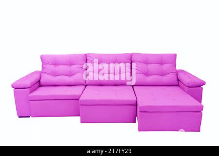 sofa, long soft comfortable pink chair isolated on white background. Stock Photo